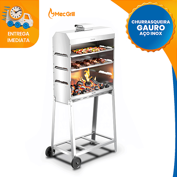 Churrasqueira Para Espetinho Com Rodinhas Em Inox Portátil Mec Grill Gauro