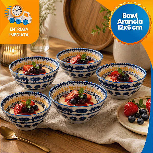 Kit de Tigelas de Cerâmica 12 cm Decorado Cumbuca Vasilha 6 Peças Sofisticado Bowl de Cerâmica Floralia