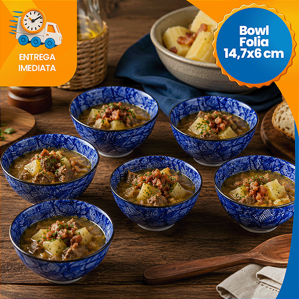 Kit de Tigelas de Cerâmica 14 cm Decorado Cumbuca Vasilha 6 Peças Sofisticado Bowl de Cerâmica Folia