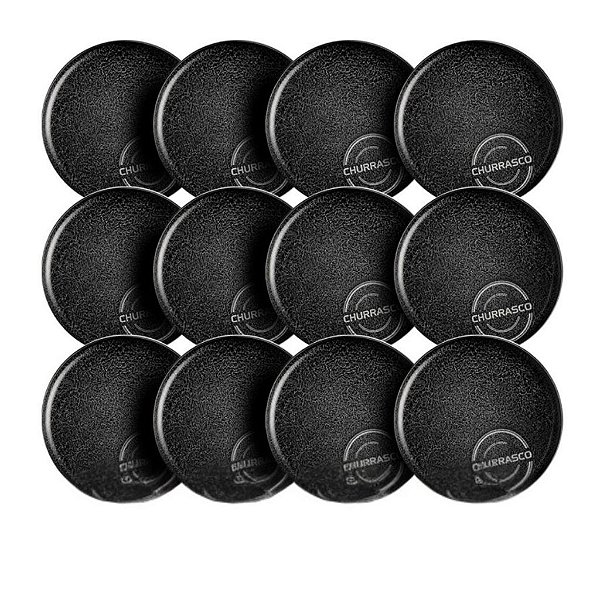 Kit 4, 6 e 12 Prato Raso Para Churrasco em Porcelana Preto Tramontina
