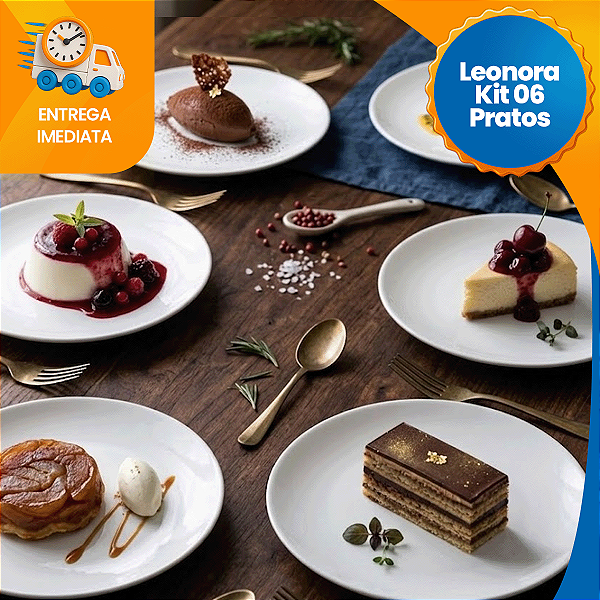 Kit 6 Pratos de Sobremesa Tramontina Linha Leonora Branco em Porcelana
