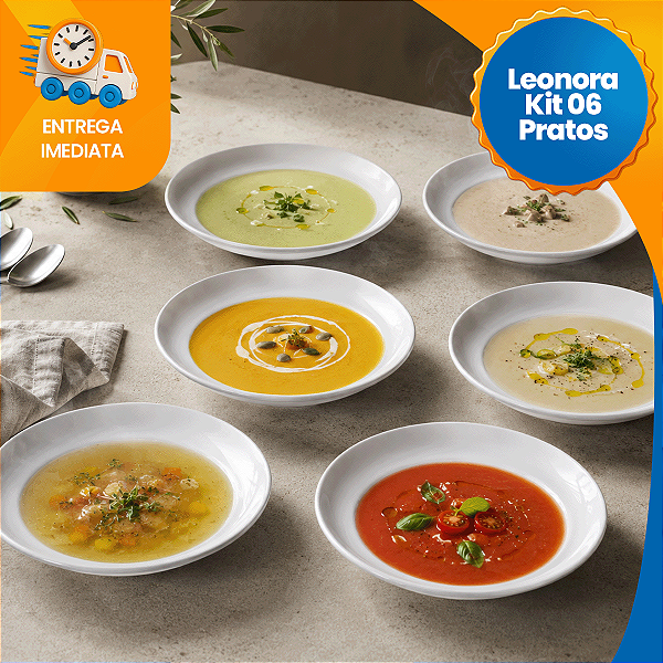 Kit 6 Pratos Fundos Branco Tramontina Linha Leonora em Porcelana