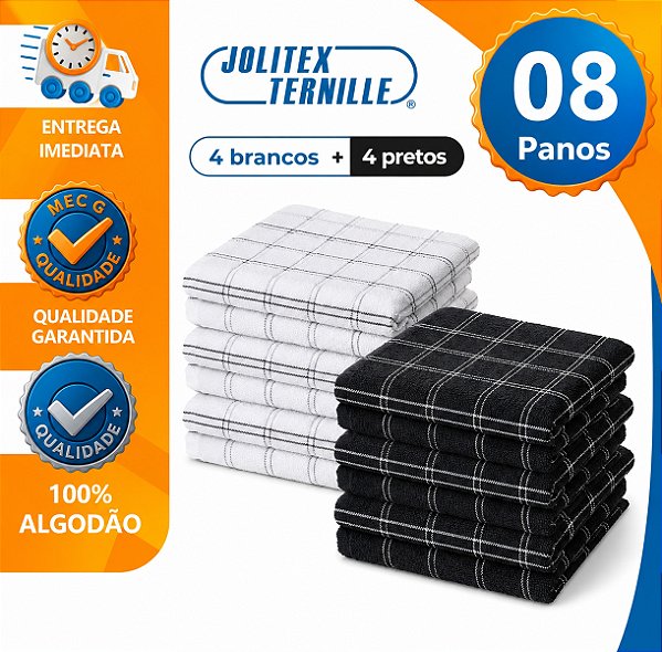 Kit 8 Panos de Prato Atoalhado Grosso Felpudo Copa Toalha Preto e Branco