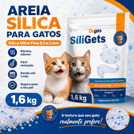 Kit 2 Areias para Gato Silica 1,6kg Cristais Finos Higiênica Premium Sanitária