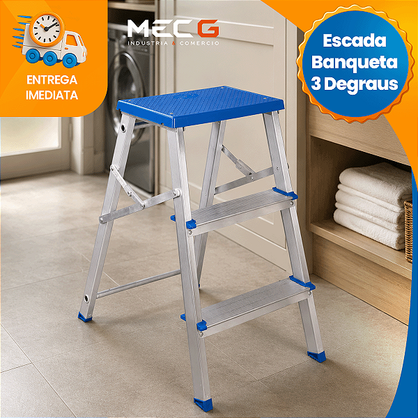 Escada 3 Degraus Banqueta de Alumínio Escadinha MOR