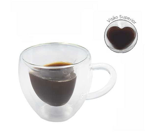 CANECA PAREDE DUPLA 220ML VIDRO  CORACAO