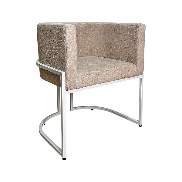 Poltrona Luna para Decoração - Base Metálica Branca - Boucle Fuji 03- Creme
