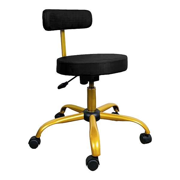 Cadeira Mocho  Slim Couro Sintético Preto -Base Giratória Dourada