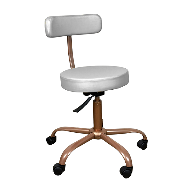 Cadeira Mocho Slim Branco-  Base Giratória Rose-Gold
