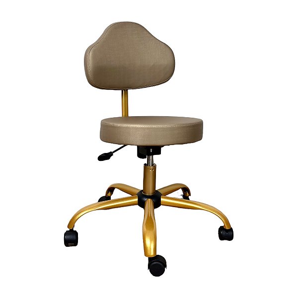 Cadeira Mocho Plus Encosto Alto  - Courissimo Dourado - Base Giratória Dourada