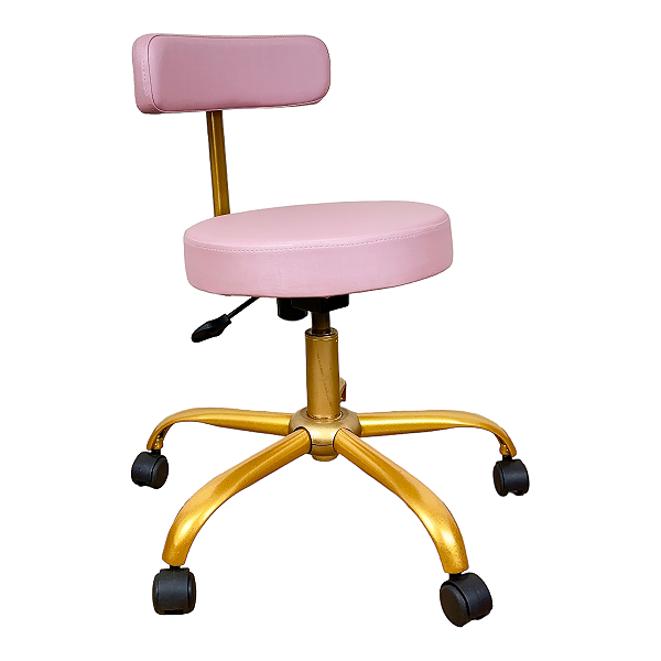 Cadeira Mocho Slim Rosa Claro para Clinicas  -  Base Giratória Dourada