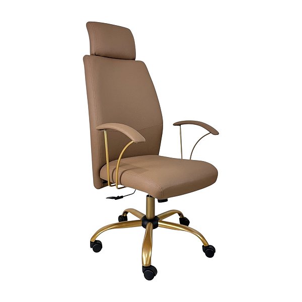 Cadeira Presidente Ferrara Marrom - Base Giratória  Dourada