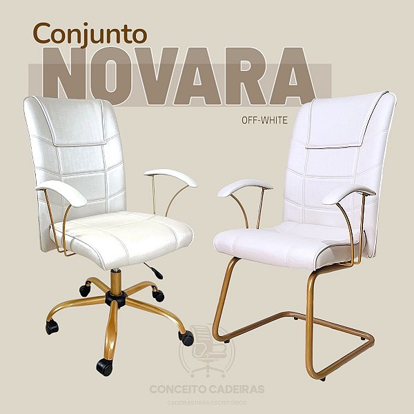 Conjunto de Cadeira Escritório Novara Presidente + Presidente Fixa - OFF- White