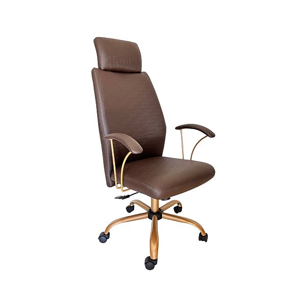 Cadeira Presidente Ferrara Marron  - Base Giratória  Dourada