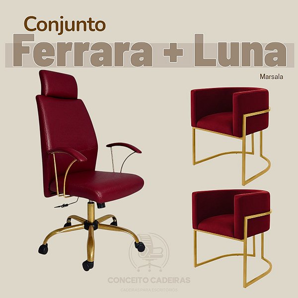 Conjunto de Cadeira Escritório Ferrara Presidente + Luna