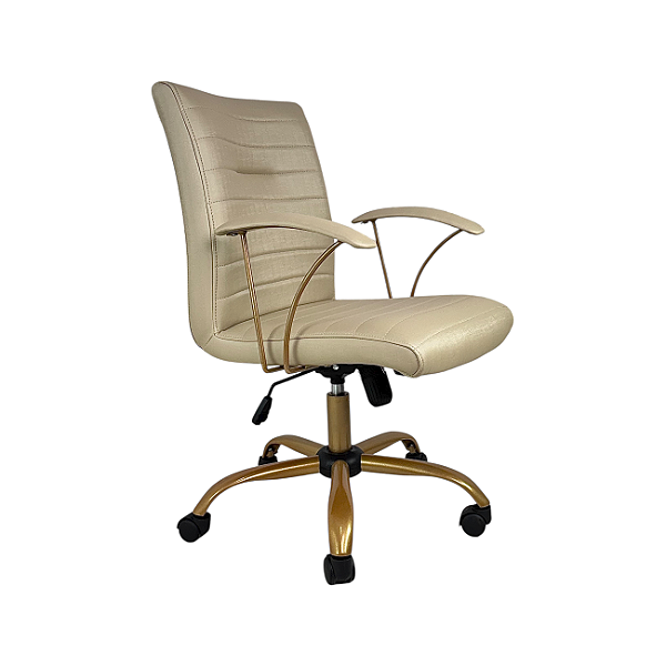 Cadeira Escritório Diretor Athena Champanhe Giratória Dourada - Facto Dunas- Champanhe
