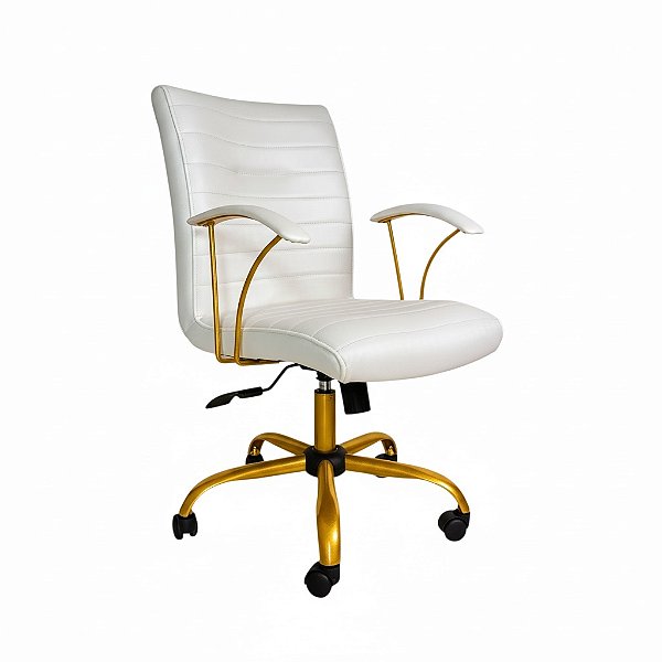 Cadeira Diretor Branca Athena Giratória Dourada Confortavél - Branca