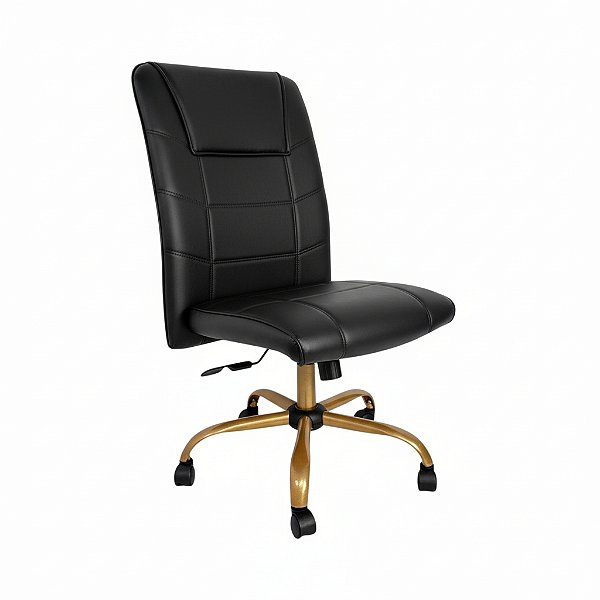 Cadeira Presidente Novara Preta Factor Dunas - Base Dourada Giratória - Sem Braço