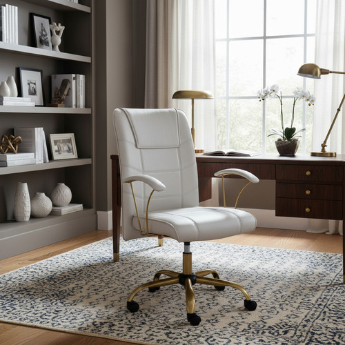 Poltrona Presidente Giratória Novara Com Base Dourada - OFF - White - Facto Dunas