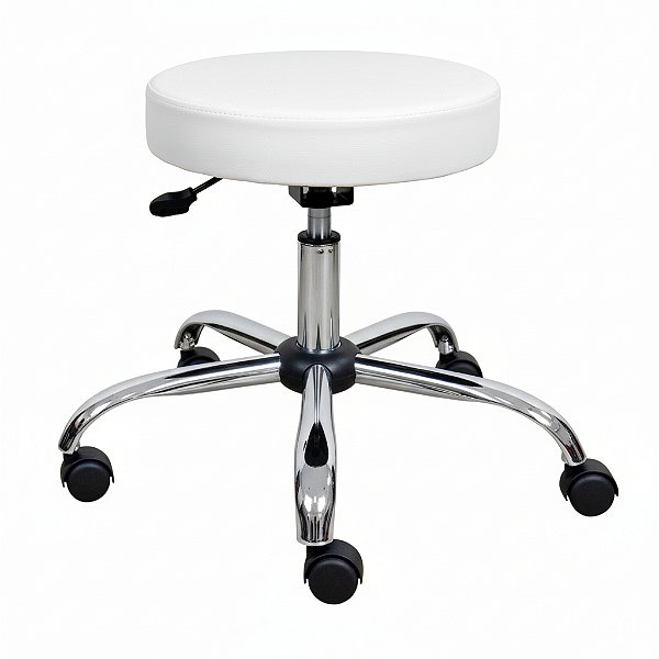 Cadeira Mocho Banqueta Giratória Profissional – Base Cromada - Branco
