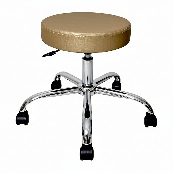 Cadeira Mocho Banqueta Giratória Profissional – Base Cromada - Dourado