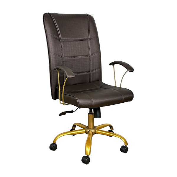 Poltrona Presidente Giratória Novara Com Base Dourada - Marrom-escuro - Couro sintético