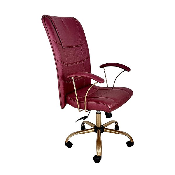 Poltrona Escritório Presidente Novara Base Giratória Dourada - Marsala