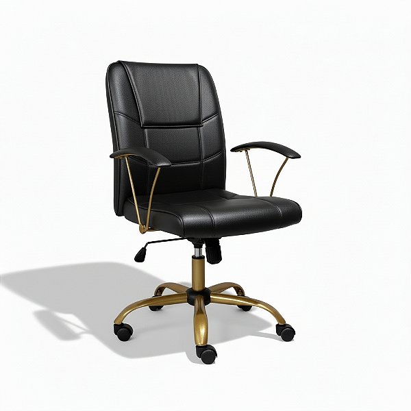 Cadeira Diretor Novara - Base Dourada Giratória - Preto