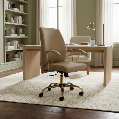 Cadeira De Escritório Ferrara Diretor Giratória Dourada Dourado-escuro Couro Sintético