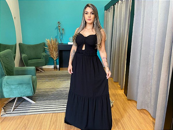 Vestido Longo Detalhe No Decote Freya