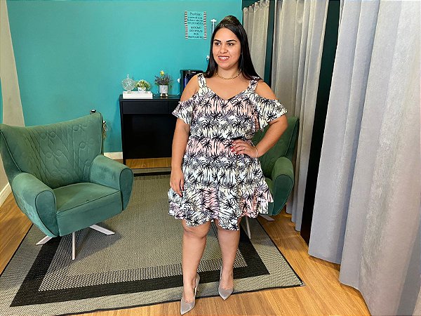 Vestido Estampado  Alcinha Ombro Caído Plus Size