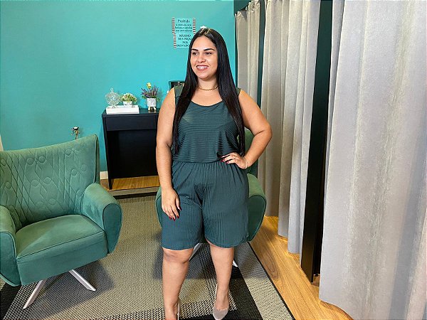 Macaquinho Canelado Elástico Na Cintura Plus Size