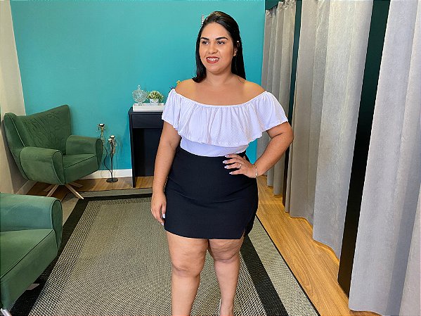 Body Canelado Ciganinha Com Babado Plus Size