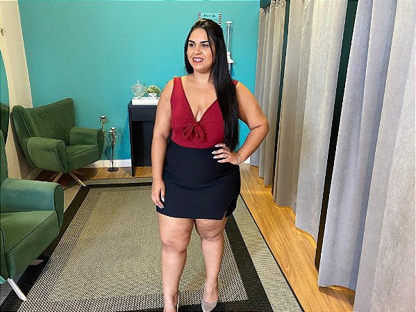 Body Canelado Amarração No Decote Plus Size