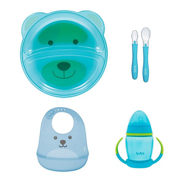 Kit Introdução Alimentar Bebê BLW Prato Copo Talher Babador