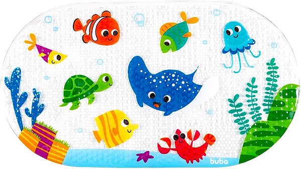 Tapete De Box Infantil Antiderrapante Para Banho Com Ventosas - Fundo do Mar, Buba