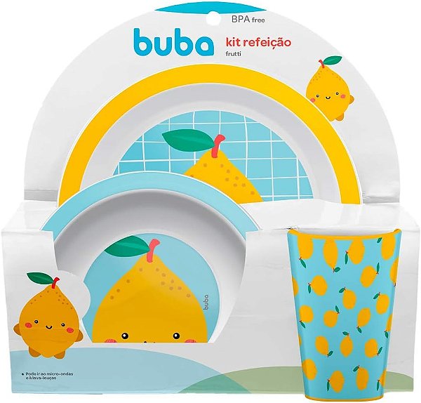 Kit Alimentação Refeição Infantil Bebe Prato Copo Bowl - Buba - Limão