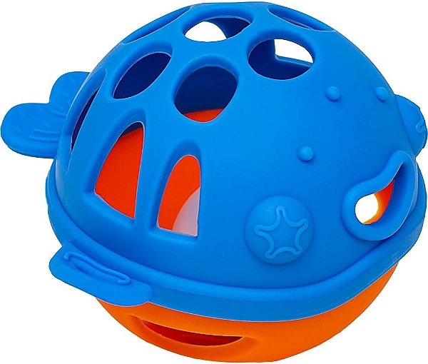 Mordedor em Silicone Com Chocalho - Buba,  Azul/Laranja
