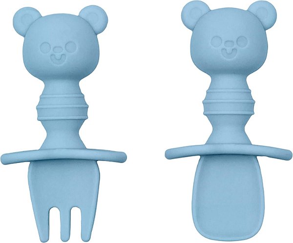 Kit Talheres Silicone Ursinho -Azul, Buba