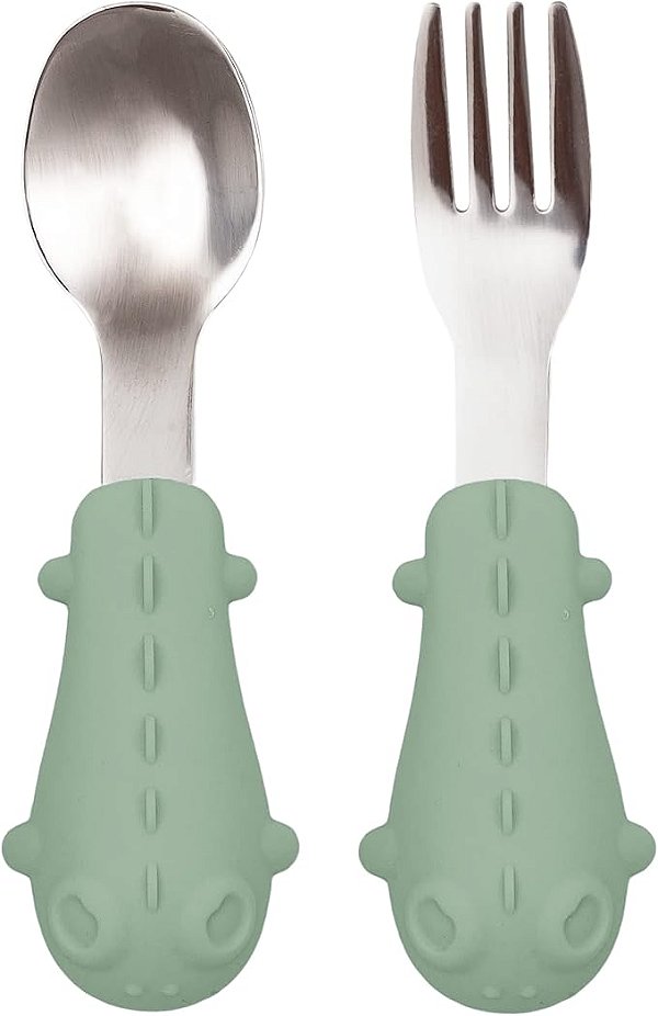 Kit Talheres em Silicone e Aço Inox - Buba, Dino, Verde