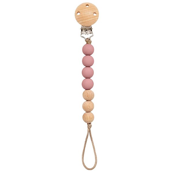 Prendedor de Chupeta em Silicone e Bambu - Buba, Rosa