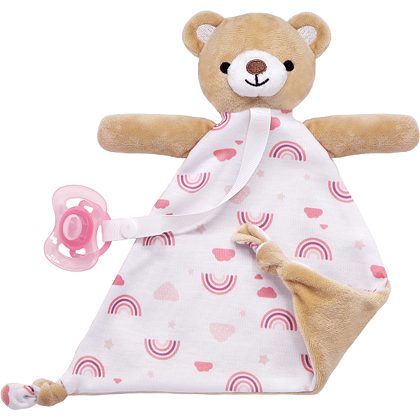 Naninha com Prendedor de Chupeta - Buba, Urso Rosa