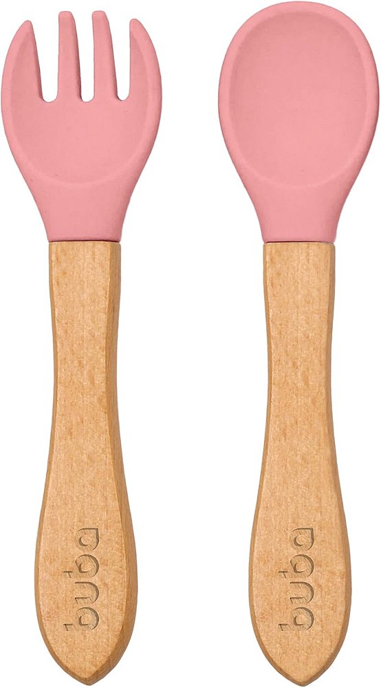 Kit Talheres em Silicone e Bambu - Buba, Rosa