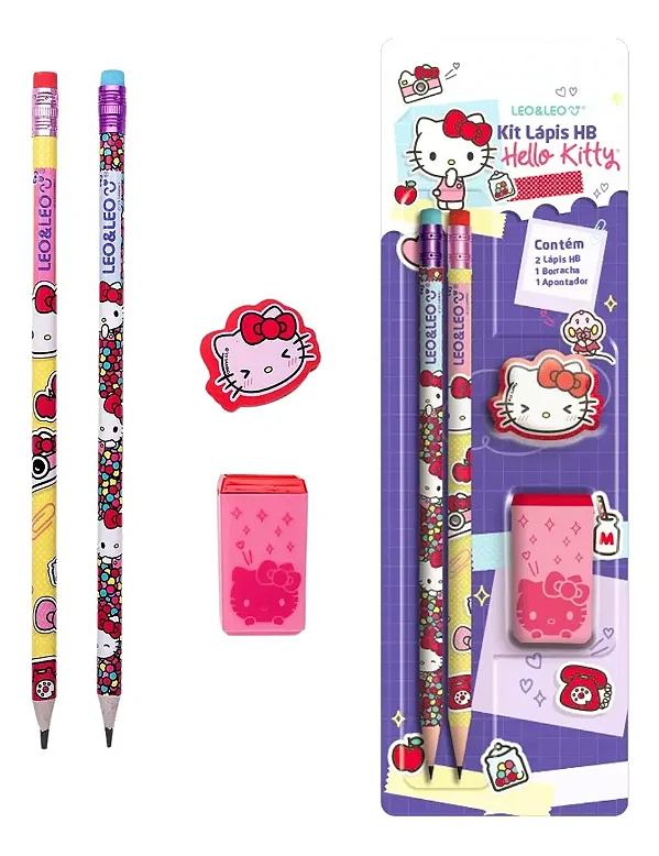 KIT LAPIS HB HELLO KITTY 2 LAPIS/APONTADOR/BORRACHA UNIDADE LEO&LEO