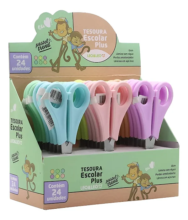 TESOURA ESCOLAR PLUS PASTEL TREND LEOELEO