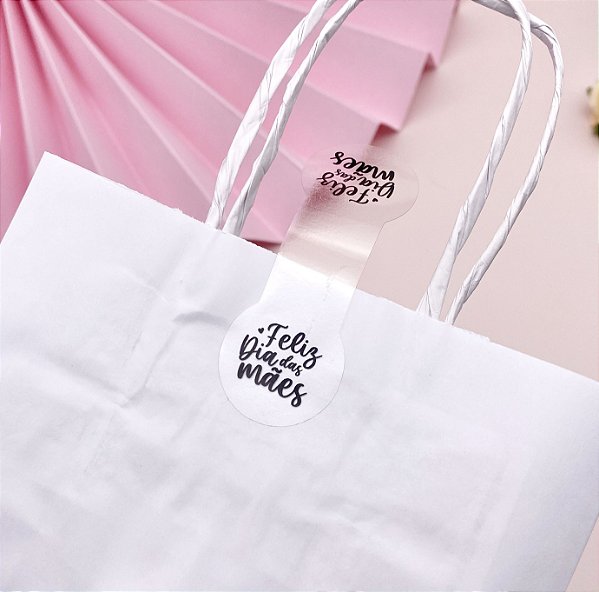 25un Lacre Adesivo Transparente "Feliz Dia das Mães" Preto - Coleção Dia das Mães