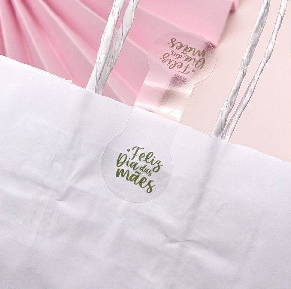 25un Lacre Adesivo Transparente "Feliz Dia das Mães" Verde - Coleção Dia das Mães