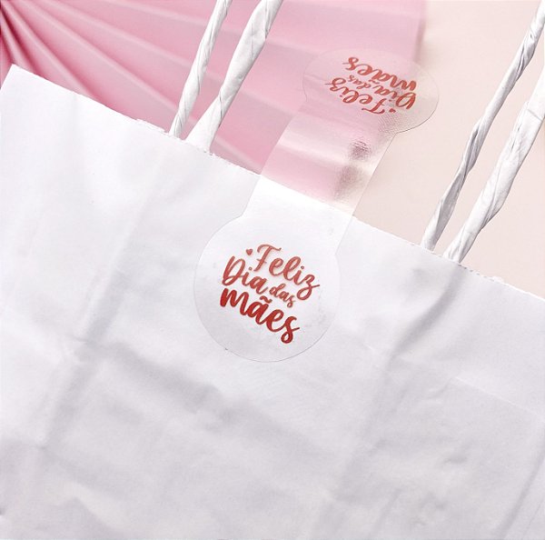 25un Lacre Adesivo Transparente "Feliz Dia das Mães" Vermelho - Coleção Dia das Mães