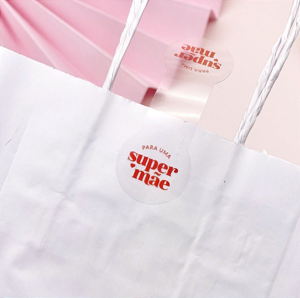 25un Lacre Adesivo Transparente "Super Mãe" Vermelho - Coleção Dia das Mães