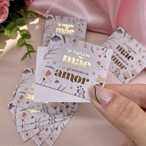10un Mini Cartão Hot Stamping Dourado "Melhor Mãe" - Coleção Dia das Mães